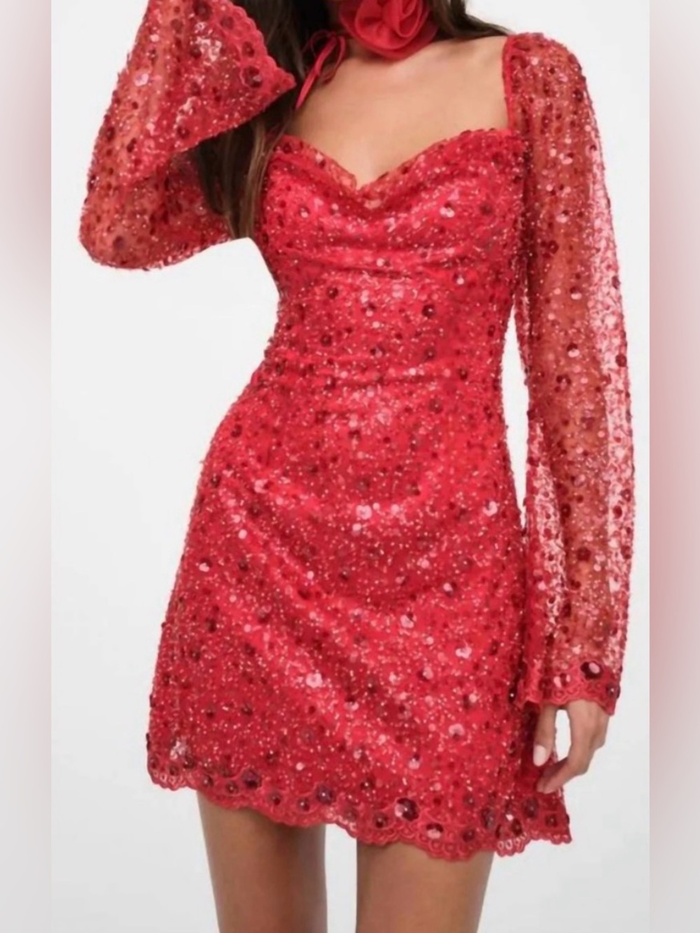 NWT For Love & Lemons Red Sequin Sweetheart Mini Dress